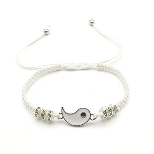 2 PC Jewelry Set Couple Black White Tai Chi Bracelet Rope Adjustable