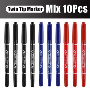 5/10 Pcs Twin Tip Permanent Marker Black/Blue/Red Oil Marker Pen Fine