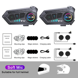 2PCS Y10 2x Motorcycle Intercom Headset Helmet BT 5.3 For 2 Riders