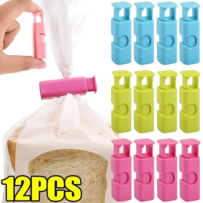 12 PCS Squeeze Bread Bag Clips Reusable Fresh Food Seal Plastic Clip