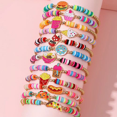 12Pcs/set Unicorn Cat Flower Charm Elastic Handmade Beaded Bracelets