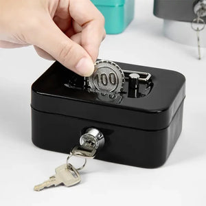 Lockable Money Safe Box with Key Metal Cash Box Portable Piggy Bank
