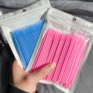 100Pcs Eyelash Cleaning Brush Lash Extension Micro Cotton Swab