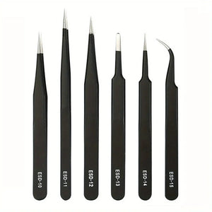 6-Piece ESD Anti-Static Tweezers Set, Precision Stainless Steel Tools
