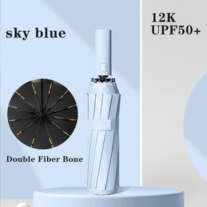 1pc Wind Resistant Folding Automatic Umbrella Rain Black Coating 12