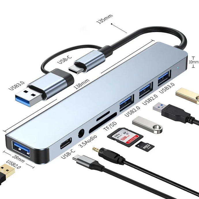8 in 2 USB  Type C HUB Docking Station with 3.5mm Audio Jack Adapter