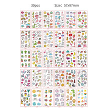 30pcs Temporary Tattoos for Children Unicorn Mermaid Car Fruit Cartoon