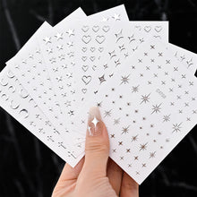 6 Sheets Metal Silver Nail Stickers Metallic 3D Star Nail Art Stickers