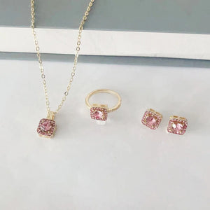 1PC Luxury Cube Jewelry Set, Women's Elegant Necklace, Earrings & Ring