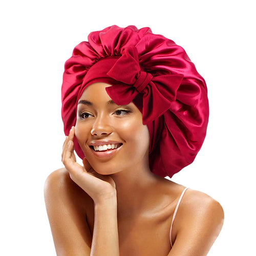 New Satin Solid Sleeping Hat With Stretchy Tie Band Elastic For Women