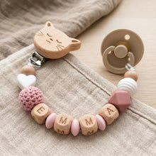 Personalized Pacifier Clip Custom Name Baby Teether Holder BPA Free Silicone Beads Wood Cat Dummy Chain Soother Clip Shower Gift