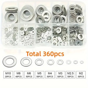 360/580pcs 304 Stainless Steel Flat Washers Set, Perfect For Home