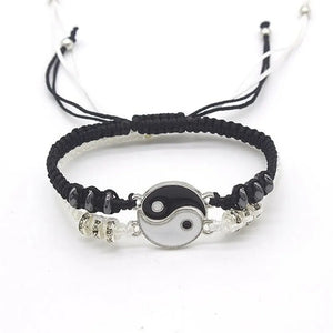 2 PC Jewelry Set Couple Black White Tai Chi Bracelet Rope Adjustable