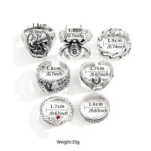 2023 Gothic Skeleton Unisex Ring Set Punk Grunge Butterfly Frog Woman