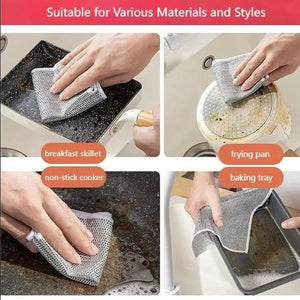 10pcs Magic Dishcloth Silver Wire Cleaning Kitchen Cloth Thickened
