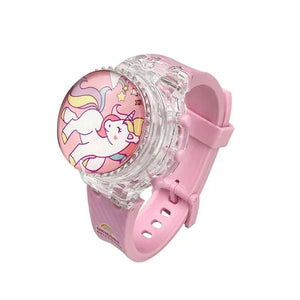 Fashion Creative Gyro Turntable Unicorn Light up Watch Students Watch