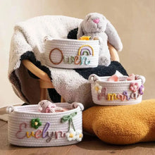 1pc Personalized Letter Handmade Cotton Rope Storage Basket, Party Gift Basket, Multifunctional Storage Basket, Easter Gift