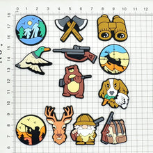 Hot Sales 1-13Pcs Hunting Deer Hatchet PVC Shoe Charms Bear Adult Clog Button Decorations Fit Holiday Gift