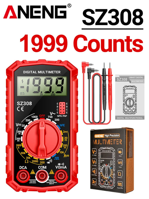 ANENG SZ308 Square Wave Digital Tester 1999 Counts HFE Triode Buzzer