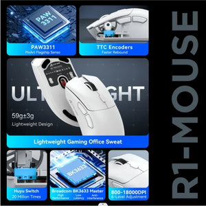 Attack Shark R1 Wireless gamer mouse,PAW3311 1KHZ 18000dpi,Bluetooth