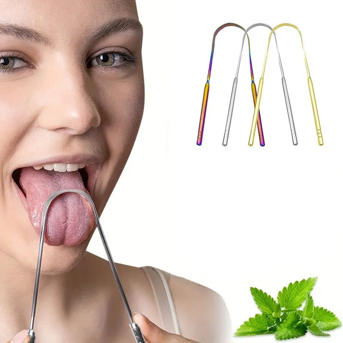 3 Colors Stainless Steel Tongue Scraper U-shaped Metal Fresh Breath