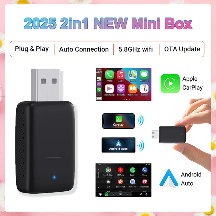 2025 NEW Wireless Carplay Adapter Android Auto 2in1 Smart Mini Box