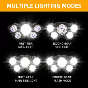 5 LED Headlamp Rechargeable with Built in 18650 Battery Strong Light