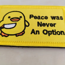 1pc Funny Duck with Knife Velcros Patch Peace Never an Option, Cute Meme for Tactical Molle Bag Jacket, Jeans, Iron-On DIY Craft