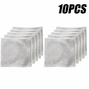 10pcs Magic Dishcloth Silver Wire Cleaning Kitchen Cloth Thickened