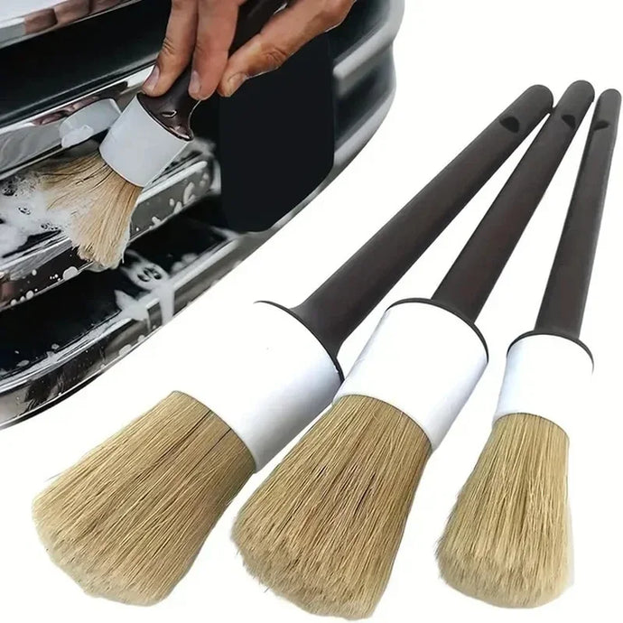 3PCS Car Exterior Interior Detail Brush Boar Hair Bristle Brushes for