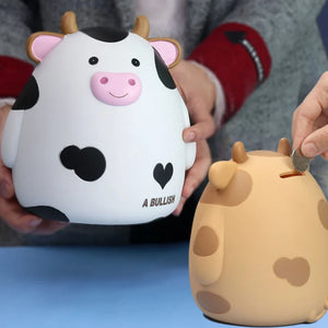 1PC Cute Cow Piggy Bank Money Plastic Coin For Attracting Money Jar