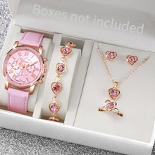 5PCS/Set Fashion Women Watch Rhinestone Heart Jewelry Set Geneva Watch