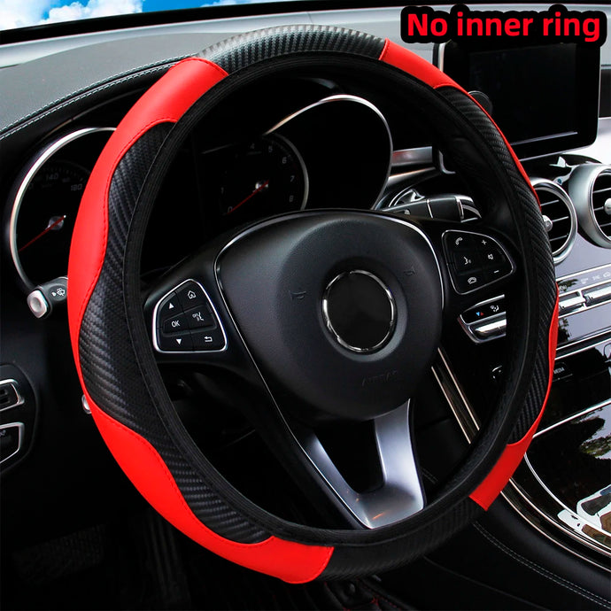 PU Carbon Fiber Leather Car Steering Wheel Cover without Inner Ring