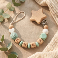 Personalized Pacifier Clip Custom Name Baby Teether Holder BPA Free Silicone Beads Wood Cat Dummy Chain Soother Clip Shower Gift