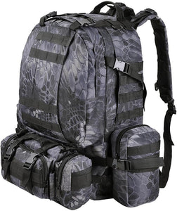 55L 600D Tactical Army Rucksacks Molle Backpack Camping Outdoor Hiking Trekking Traveling Bag Black Pythons Grain