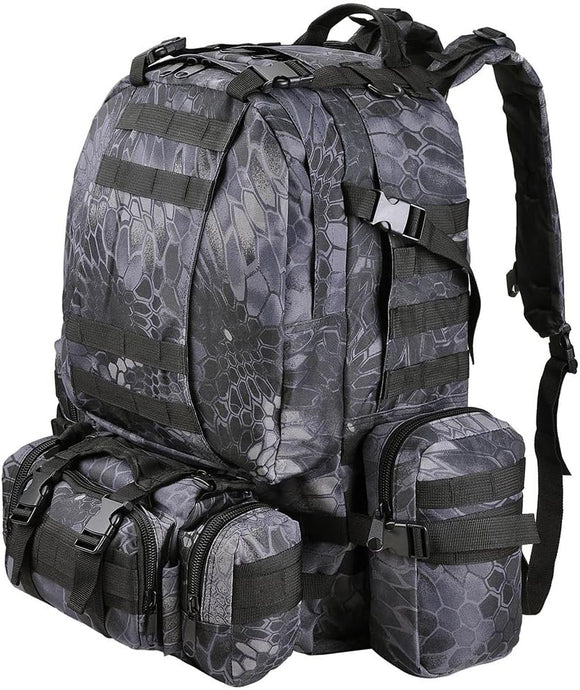 55L 600D Tactical Army Rucksacks Molle Backpack Camping Outdoor Hiking Trekking Traveling Bag Black Pythons Grain