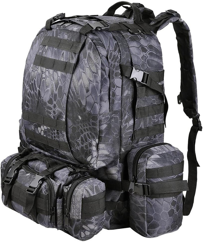 55L 600D Tactical Army Rucksacks Molle Backpack Camping Outdoor Hiking Trekking Traveling Bag Black Pythons Grain