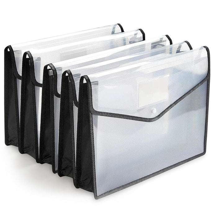 A4 Transparent Document File Folders with Button Closure – Set of 5