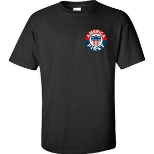 AMERICA FIRST! - BLACK T-SHIRT 100% MADE IN USA S M L XL 2XL 3XL 4XL 5XL - BuckUp Tactical