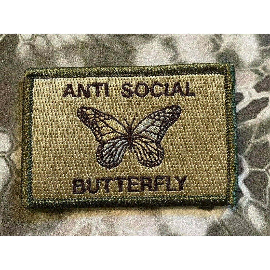 Anti Social Butterfly Monarch Morale Funny Patches 3x2