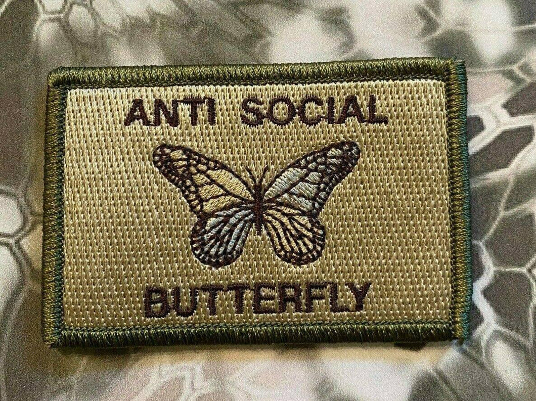 Anti Social Butterfly Monarch Morale Funny Patches 3x2