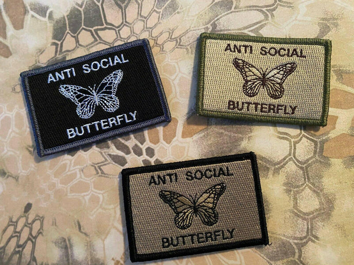 Anti Social Butterfly Monarch Morale Funny Patches 3x2