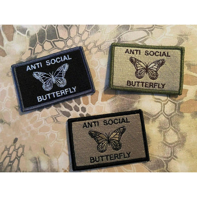 Anti Social Butterfly Monarch Morale Funny Patches 3x2".