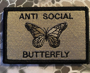 Anti Social Butterfly Monarch Morale Funny Patches 3x2" - BuckUp Tactical