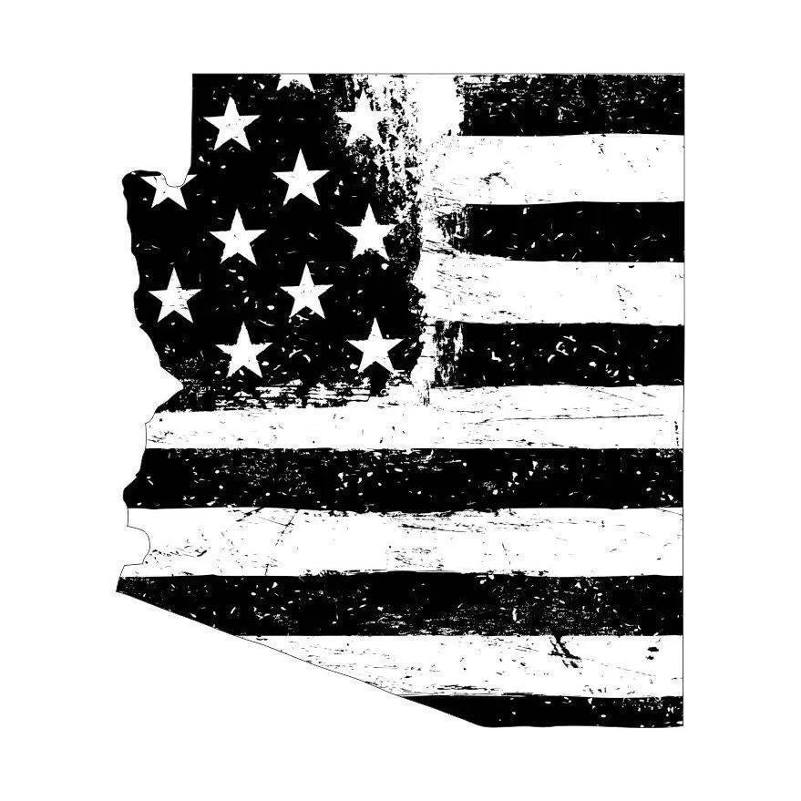 Arizona Black White Tattered Flag Decal - Various Sizes.