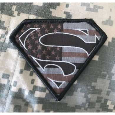 BuckUp Tactical Morale Patch Hook Superman USA Black Gray Tan Patches 2.75