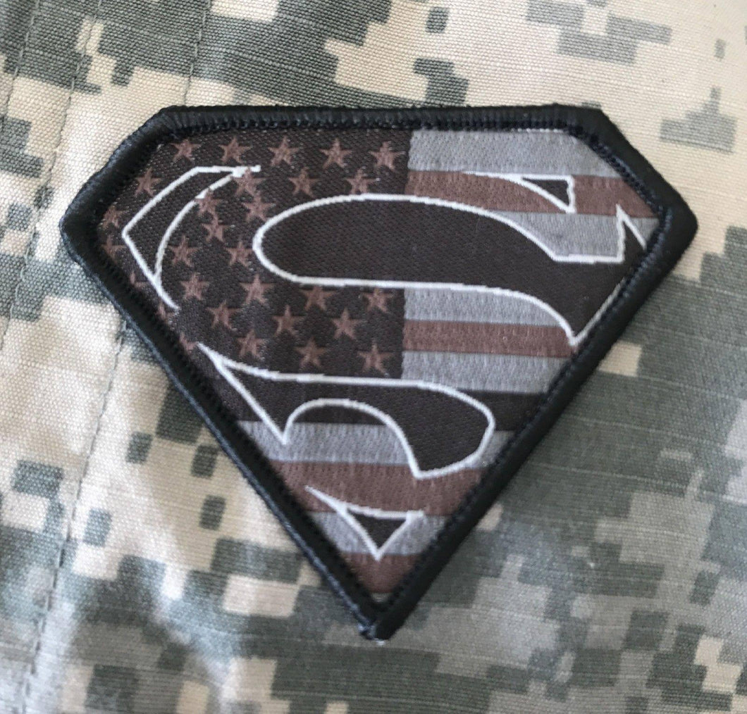 BuckUp Tactical Morale Patch Hook Superman USA Black Gray Tan Patches 2.75