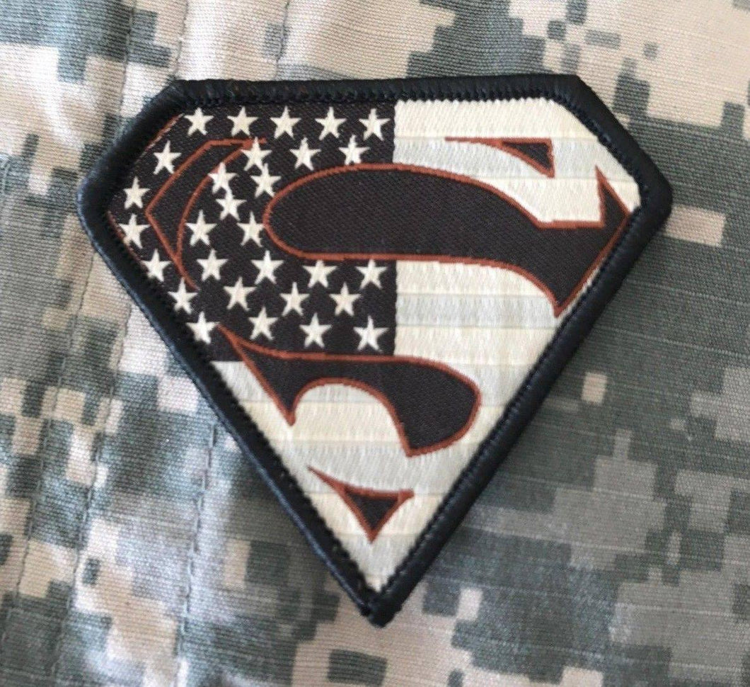 BuckUp Tactical Morale Patch Hook Superman USA Tan Subdued Patches 2.75