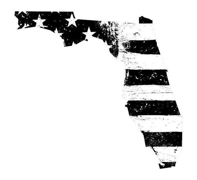 Florida Black White Tattered Flag Decal - Various Sizes.