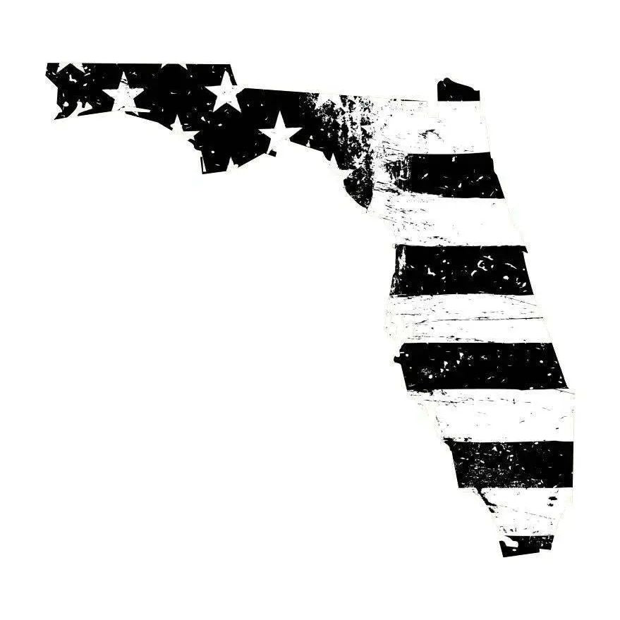 Florida Black White Tattered Flag Decal - Various Sizes.